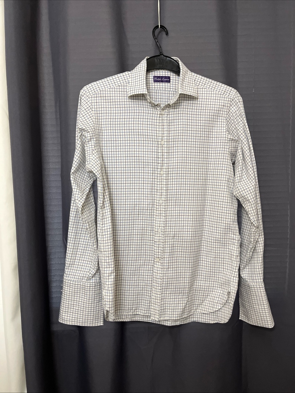 Ralph Lauren Purple Label Dress Shirt Men's sz 15 1/2 M French Cuffs Check Italy
